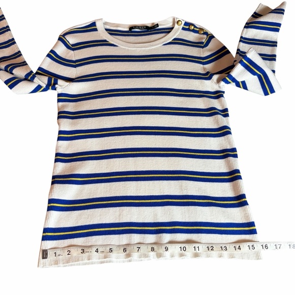 LAUREN RALPH LAUREN NAUTICAL STRIPED KNIT TOP SIZE LARGE GOLD BUTTONS - Picture 6 of 10